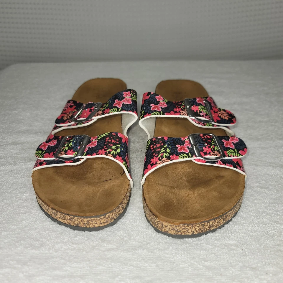 Sandálias femininas Bobbie Brooks flor estilo havaiano cortiça com fivela tamanho G 9/10 - Imagem 2 de 4