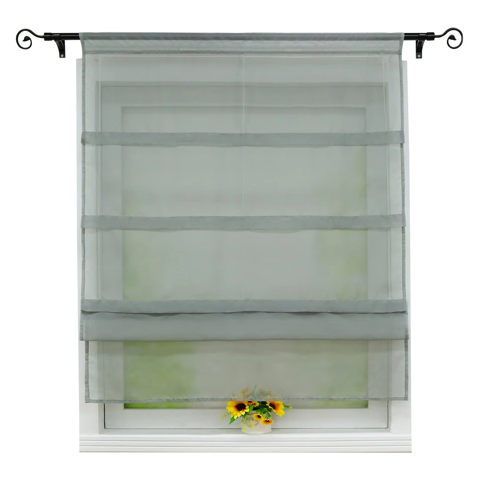 Raffrollos Voile Raffgardinen Modern Bändchenrollo Stangendurchzug Küche Vorhang - Bild 4 von 4