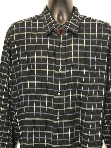 George Men's Fit Plaid Long Sleeve Shirt Black Gray Blue /White XL (46-48) - Picture 2 of 6