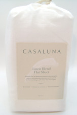 Brand New Casaluna Linen Blend Flat Sheet, Fresh White, Full Size