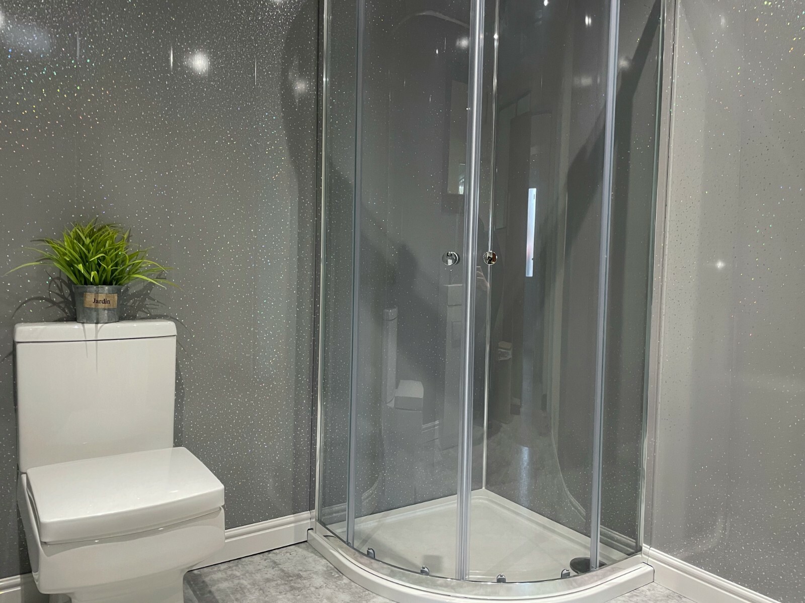 Grey Sparkle 8mm PVC Bathroom Wall Panels Ceiling Cladding Shower Wet ...