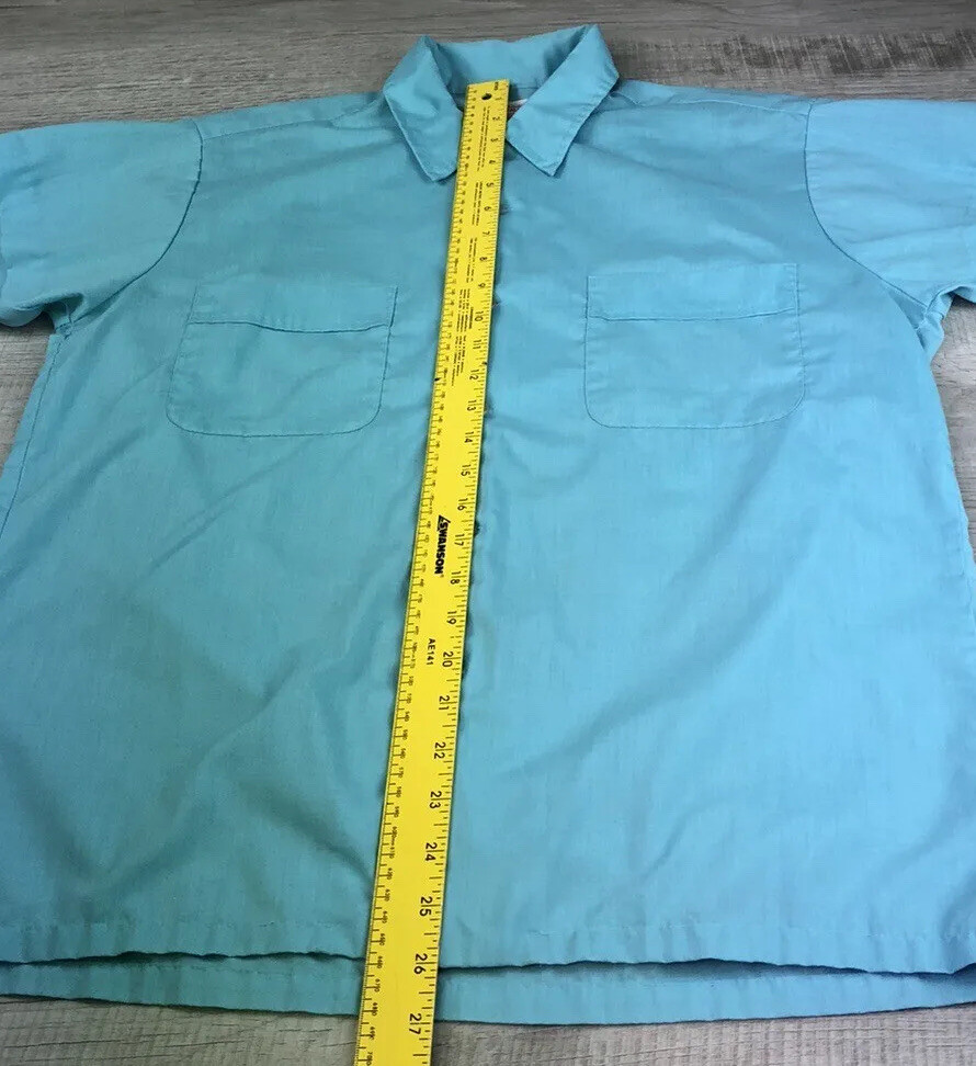 Vintage Windsor Shirt Blue Teal Shortsleeved Collared 50s 60s Made