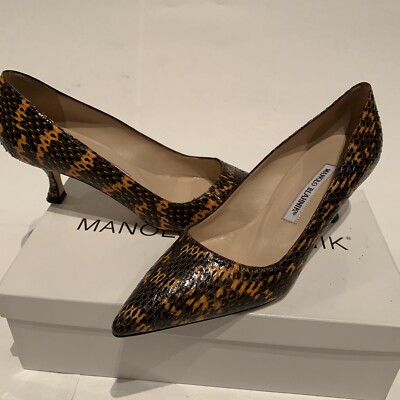 NEW MANOLO BLAHNIK SRILA BLACK ORANGE PYTHON SNAKE BB 50 KITTEN NEW MANOLO BLAHNIK SRILA BLACK ORANGE PYTHON SNAKE BB 50 KITTEN