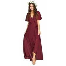 Show me Your Mumu Sophia MAXI DRESS Burgundy Red Flutter Sleeve Tie Chiffon M