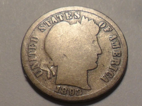 1892-P NICE "BETTER DATE" BARBER 90% SILVER DIME LOW MINTAGE 12,121,245!!