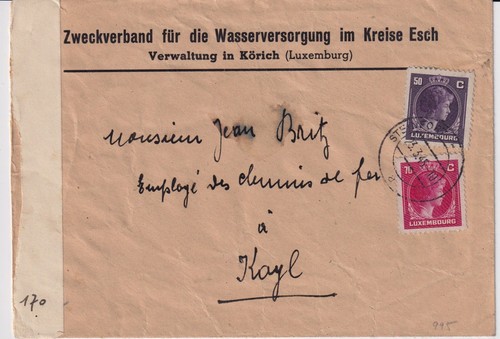 Luxembourg 1945 censored cover: Contrôle des Communications Postales; Steinfort