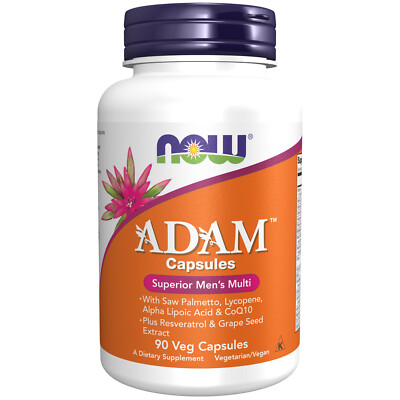 NOW ADAM Mens Multiple Vitamin - 90 Veg Caps, with Saw Palmetto, Lycopene