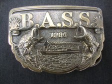 Vintage 1990 B.A.S.S. Belt Buckle Bass Anglers Sportsman Society Fishing Steel
