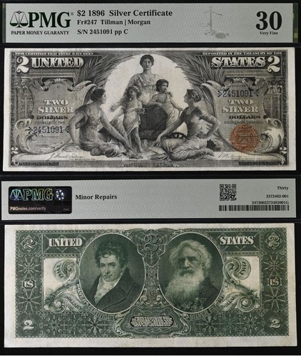 1896 $2 Silver Certificate PMG 30 - Educational Note - Red Seal - Fr 247