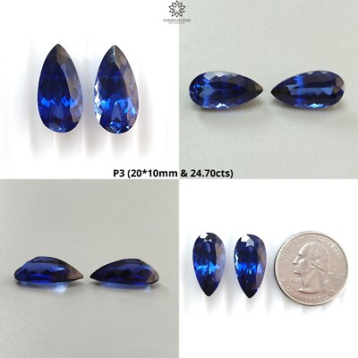 Synthetic Manmade Multi Color Gemstones Pear Shape Faceted Cut Pair for Jewelry
