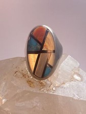 Turquoise ring size 11.75 southwest MOP spiny oyster sterling silver women men