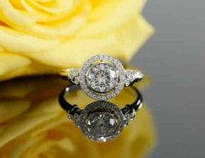 Art Deco Style 1.2Ct Round Lab Created Diamond Engagement Ring 14K White Godl FN