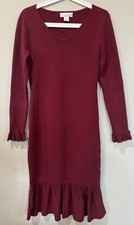 RACHEL PARCELL Maroon Red Ruffle Long Sleeve Midi Sweater Dress Size Small