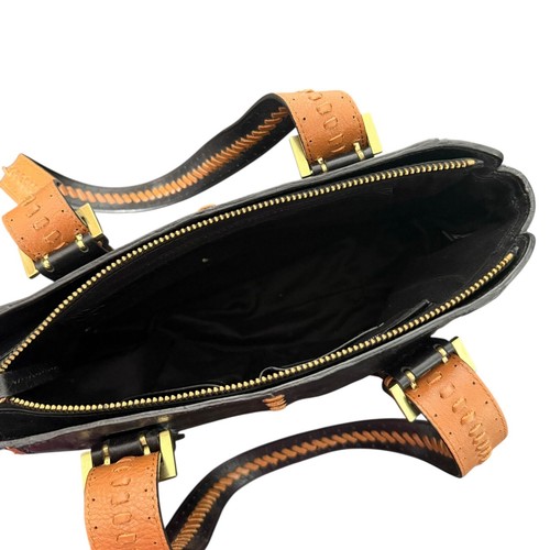 Antonio Melani Black Leather Bag Brown Stitch Detail Gold Buckle BOHO Chic Purse - Bild 11 von 15