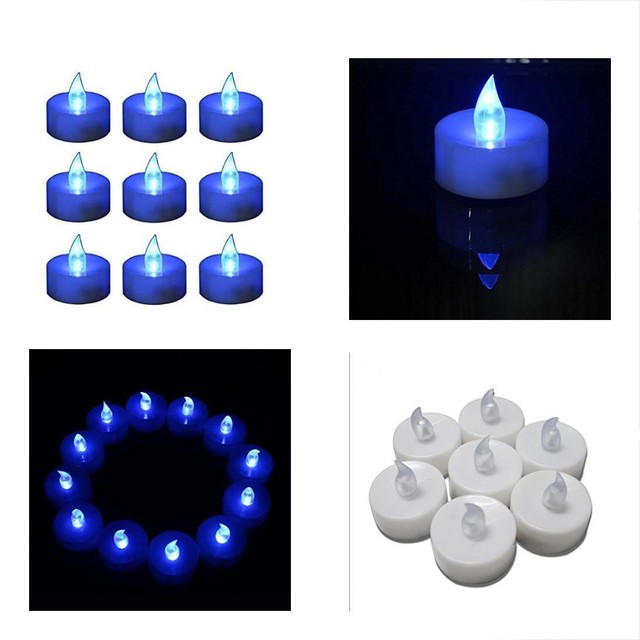 12 Flameless Candles Blue Led Frosted Flickering Tealight Battery 12 Flameless Tea Lights Candles Blue Led Frosted Flickering Tealight Battery