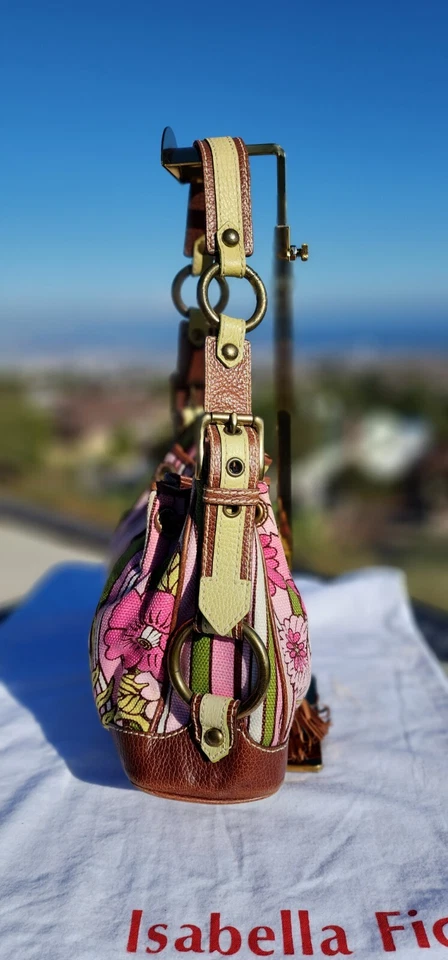 Isabella Fiore Floral Drawstring Bag, Shoulder Bag Canvas Leather Trim - Image 4 of 4