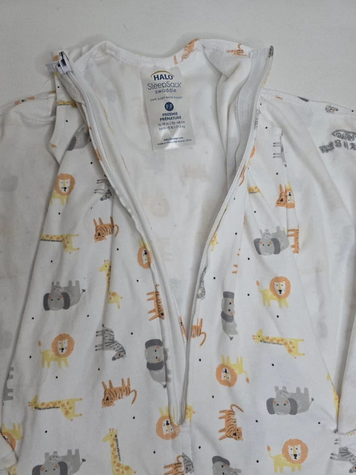 Saco de dormir HALO 100 % algodón pañal prematuro nuevo en caja recién nacido - 5 lb animales de la selva Foto 4 de 4