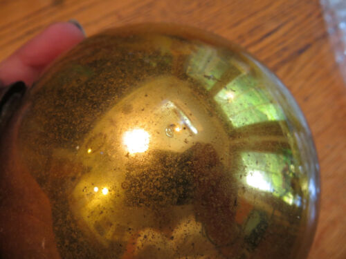 Large Antique 19th century Mercury Glass Kugel Christmas Ornament Gold 4.5" - Picture 4 of 7