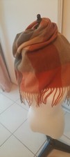 Echarpe rouge brique,beige, orange étole châle cachemire laine plaid tartan