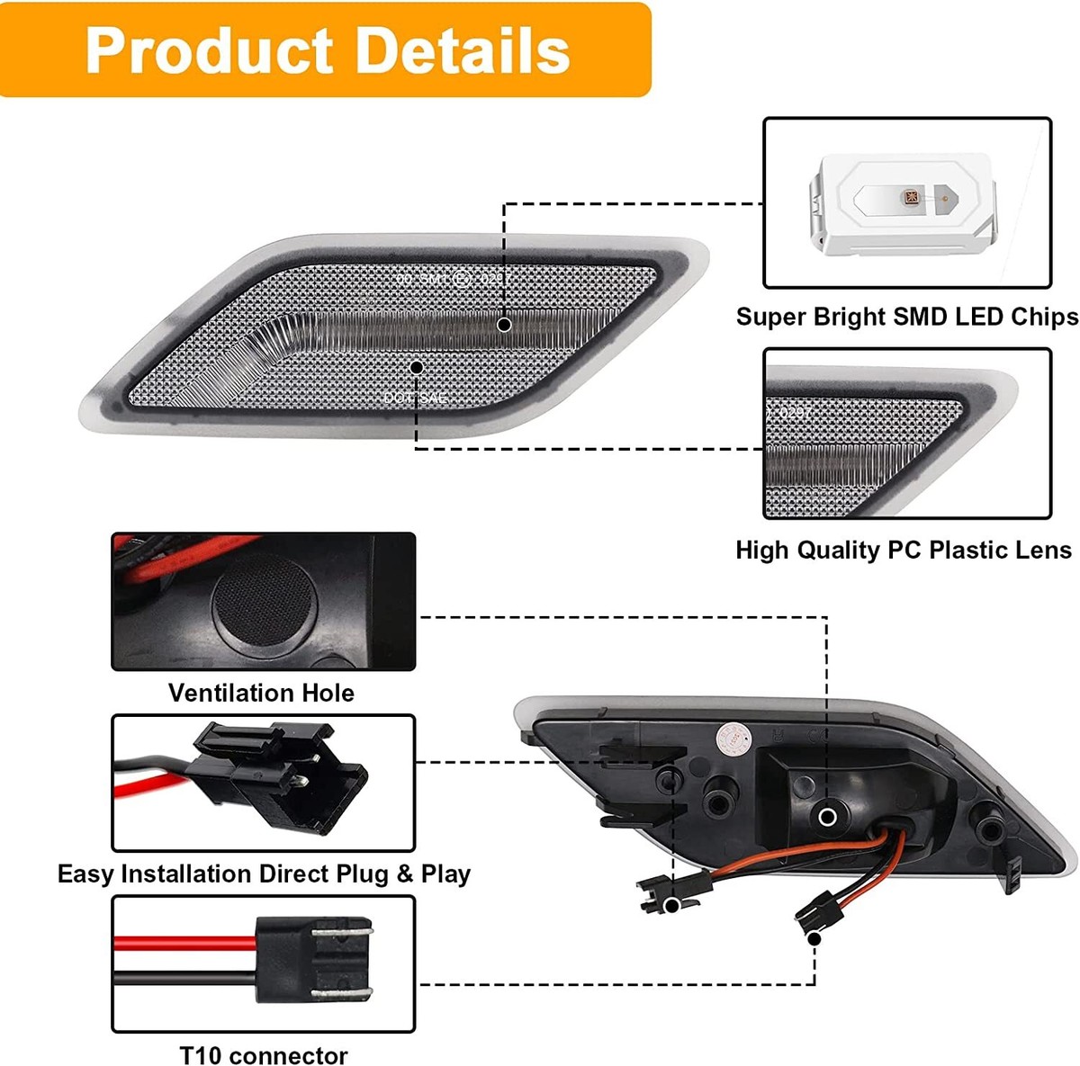 Euro Smoked Front White/Amber Led Side Marker Reflector Light For Benz W212 E Class 2010 2013 E320 E350 E550 E63 Amg Sedan Wagon