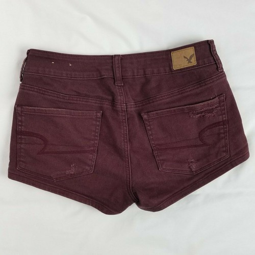 American Eagle Shortie Stretch Shorts weinrot abgenutzt Tasche Größe 6 - Bild 2 von 5