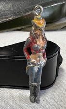 Vintage Cowgirl Painted 2  Metal Figure Pendant