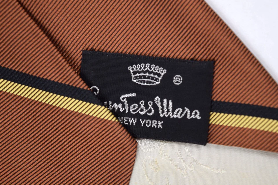 Corbata de Colección Años 50 Condesa Mara Lite Marrón Amarillo Rayas Satén Corbata 56" x 3.75" Foto 4 de 4