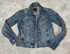 Womens Aeropostale distressed jean jacket light medium wash medium