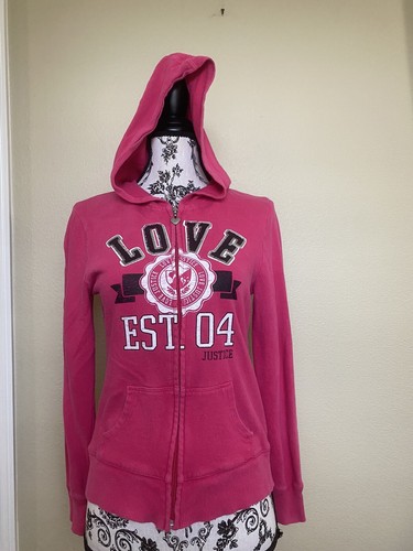 justice Girl jacket 12 Pink Long Sleeves Hoodie Full Zipper 100% Cotton - Picture 9 of 9