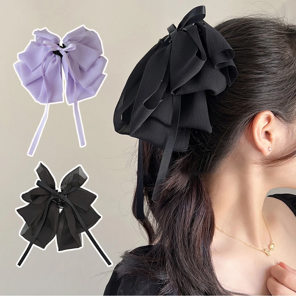 Grampo de cabelo laço grande chiffon laço grampo de cabelo garra de cabelo acessórios de cabelo+ - Imagem 3 de 4