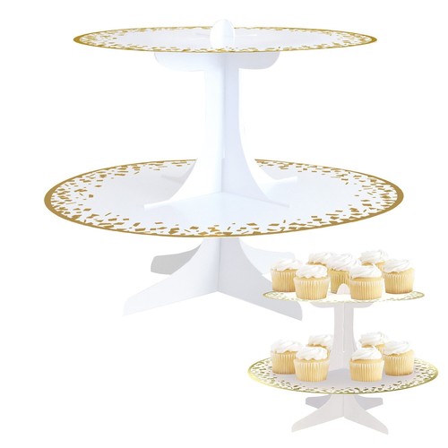 Soporte de cartón para magdalenas de 2 niveles para platos de boda soporte para magdalenas - Imagen 2 de 12