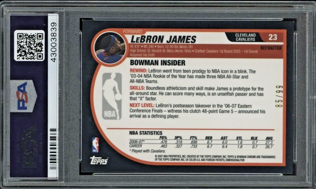 2007-08 Bowman Chrome Gold Refractor #23 LeBron James 85/99 PSA 9