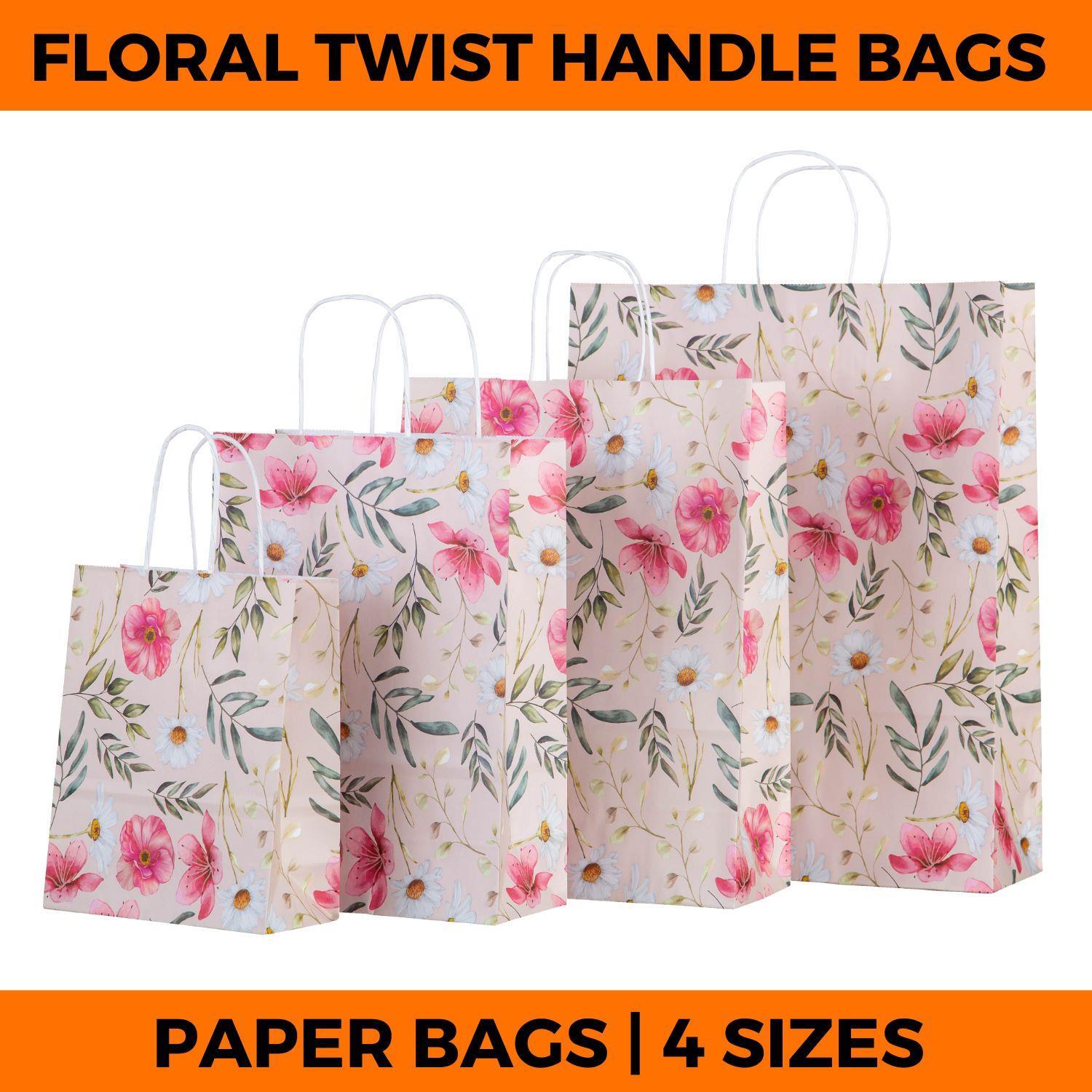 Floral Paper Gift Bags Party Carrier Kraft Birthday Twisted Handles Luxury