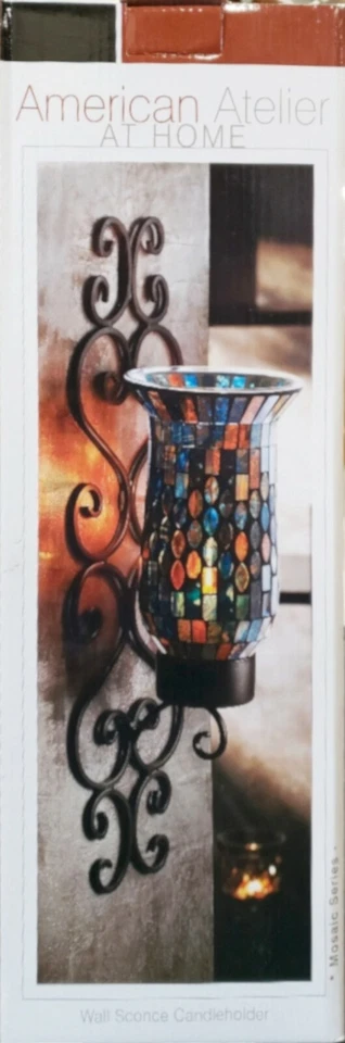 Aplique de pared de metal negro American Atelier At Home candelabro serie de mosaicos Foto 3 de 3