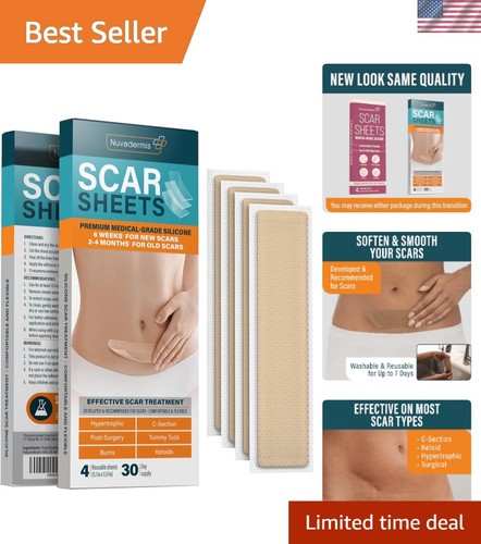 Reusable Silicone Scar Sheets for C-Section, Keloid, and Surgical Scars – 4 Pack