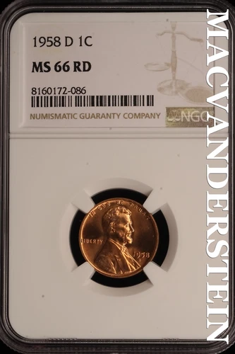 1958-D Lincoln Wheat Cent - NGC MS 66 RD - Brilliant Uncirculated  #SLE113