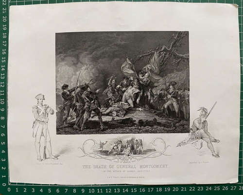1859 Antique Print; Death of General Montgomery, Quebec 1775 after Trumbull - Picture 2 of 2