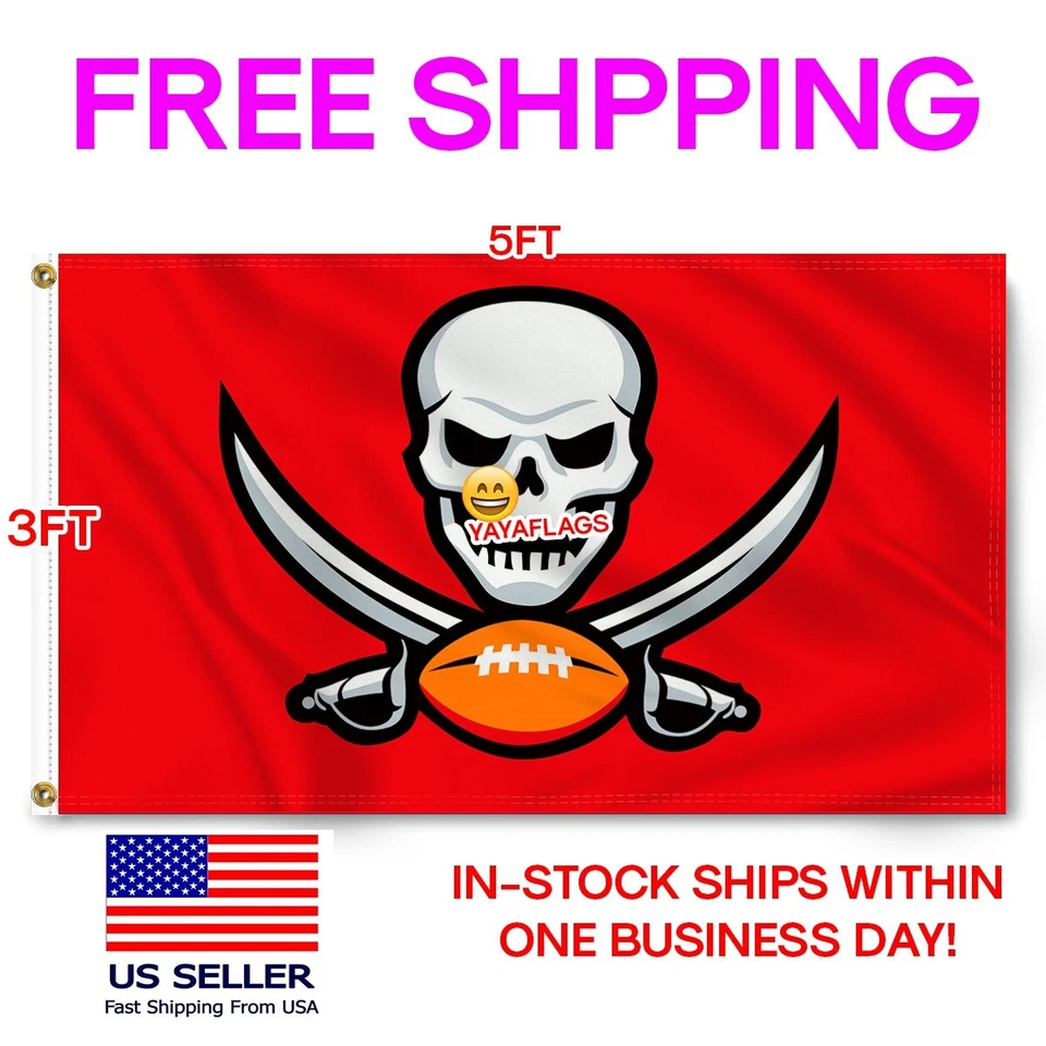 Tampa Bay Buccaneers 3X5 pies bandera NFL calavera logotipo pancarta vendedor de Estados Unidos envío rápido GRATIS Foto 4 de 4