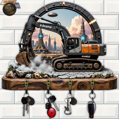 Wand Schlüsselanhänger 30cm - Bagger Cyberpunk Organizer 2D 4 Haken Eingang