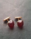 Vintage Art Deco Beautiful Gold Tone Burgundy Cuff Links Estate Sale  Cufflinks  — photo 2