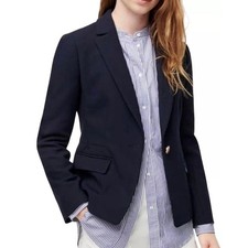 J.Crew Navy Tailored Single-Button Blazer Striped Lining Pleated Back Size 6