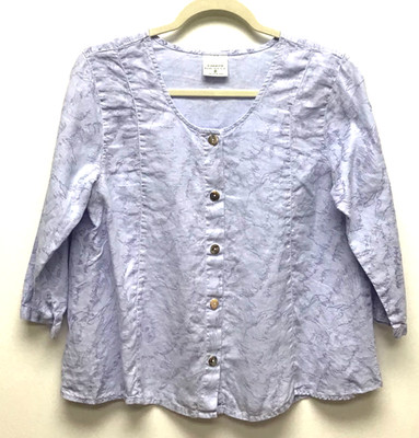 Click by Color Me Cotton Button Blouse Womens Purple Abstract Print Linen Top S