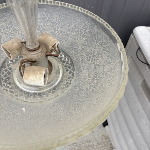 1940s Art Deco 14" Floral Frosted Glass Silver Chandelier 17" Drop Ceiling Light - Picture 4 of 11
