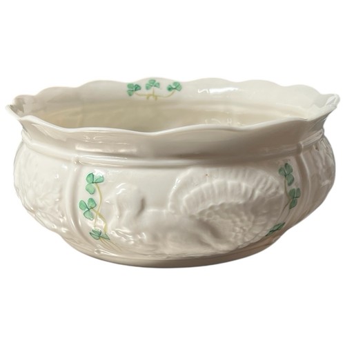 Vintage Belleek Ireland Porcelain Green Mark Turkey Thanksgiving Center Bowl 9"