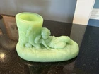 Vintage Portieux Green Milk Glass Figural Boy Hunter Toothpick Holder