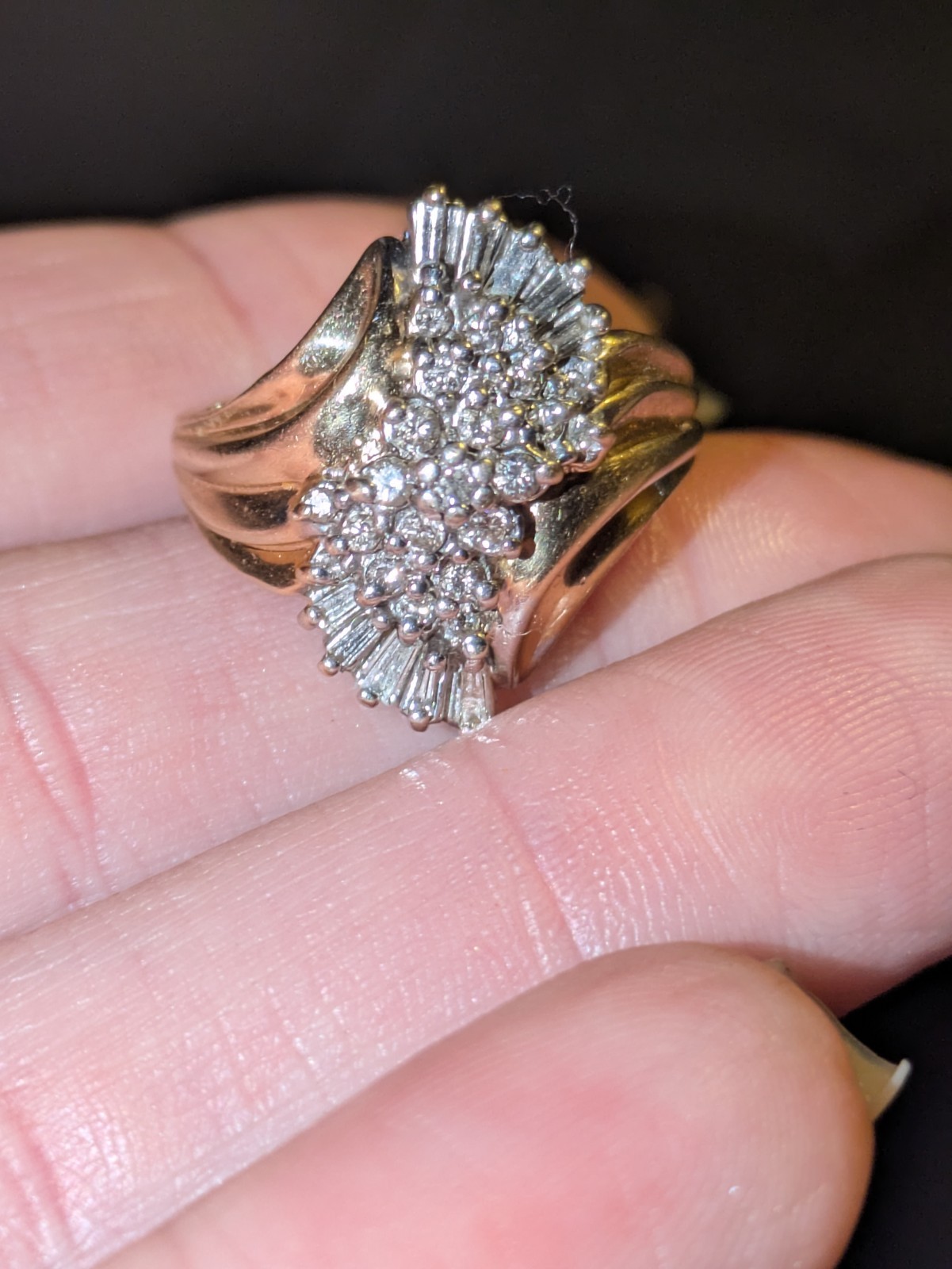 14kt Solid Gold Diamond Waterfall Cocktail Ring S… - image 4