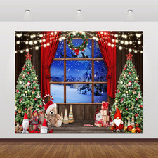 Christmas Photo Backdrop 10x8Ft Rustic Winter Window Curtain Snowflake Photograp