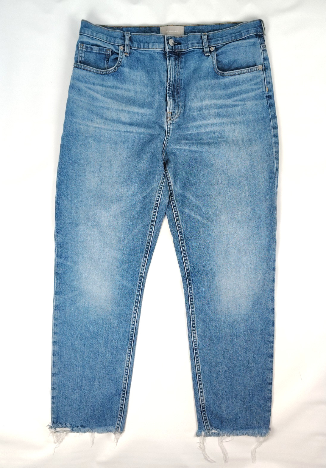 Everlane The Original Cheeky Jeans Womens 33 Blue Denim Stretch Mid Rise Raw Hem