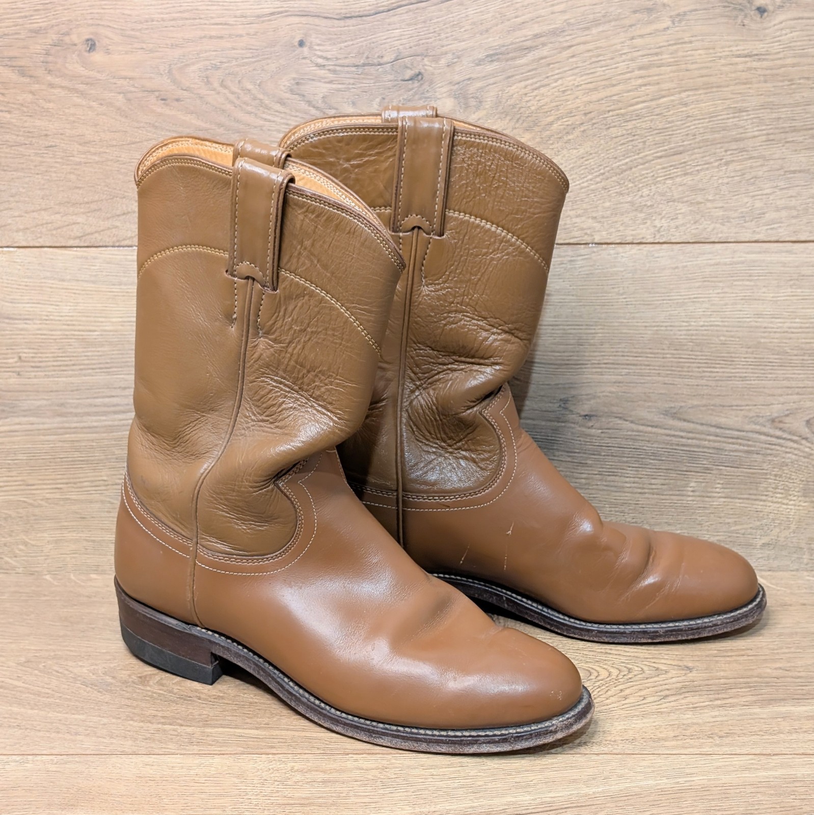 Justin Carmel Brown Leather L3884 Western Roper Cowboy Boots Women's Size 6.5 B