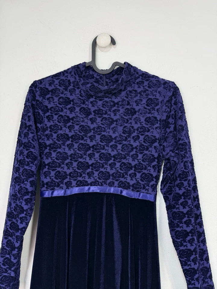 Vestido Maxi Terciopelo Burnout 14 Fiesta Vacaciones Púrpura Pudín Ciruela Vintage Niñas Foto 3 de 4